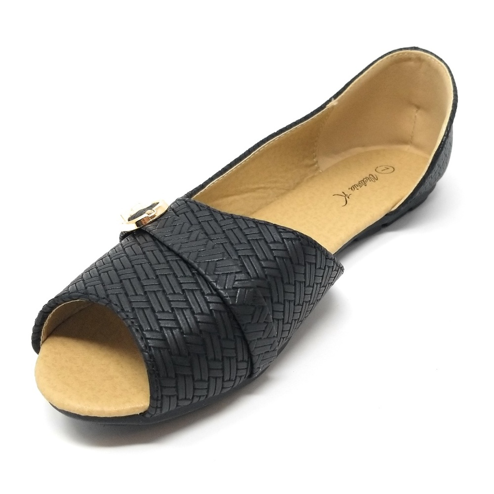 Open Toe Ballet Flats, Womens Slip On B-2859 Black - Picture 3 of 4